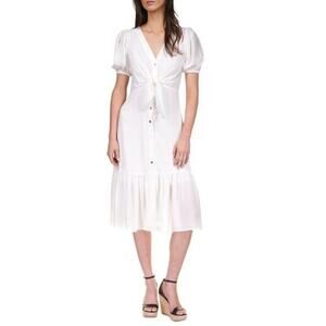 Michael Michael Kors White Tie Button Front Fit & Flare Dress Petite L NWT